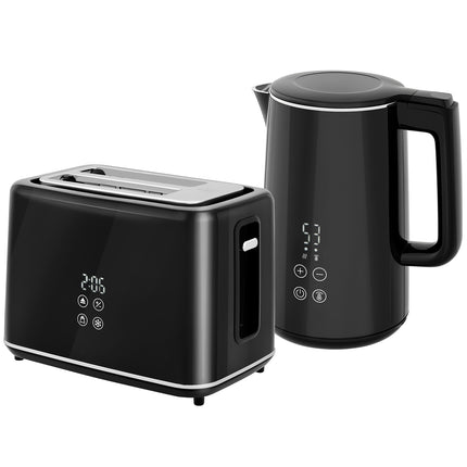 Toaster and Kettle Set, 7 Browning Levels, Black Stainless Steel