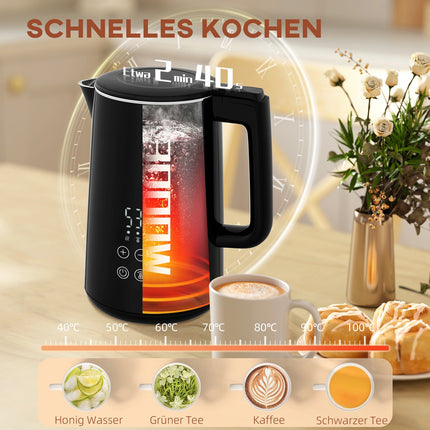 Toaster and Kettle Set, 7 Browning Levels, Black Stainless Steel