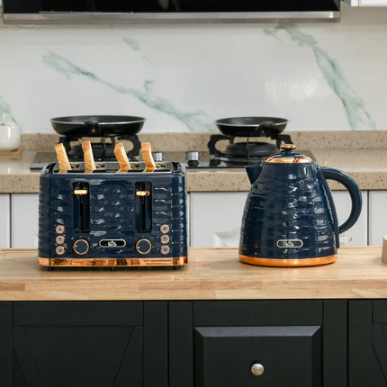 Toaster and Kettle Set, 7 Browning Levels, Blue
