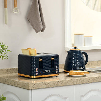Toaster and Kettle Set, 7 Browning Levels, Blue
