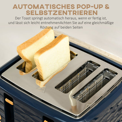 Toaster and Kettle Set, 7 Browning Levels, Blue