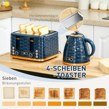 Toaster and Kettle Set, 7 Browning Levels, Blue