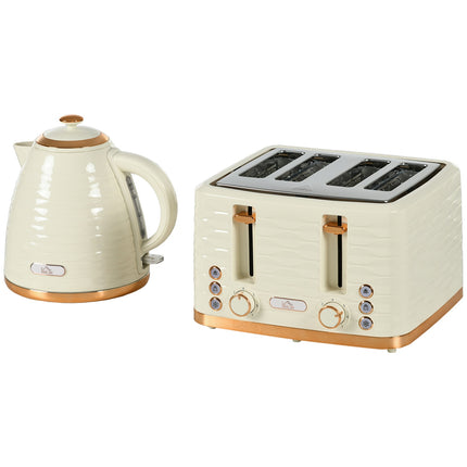 Toaster and Kettle Set, 7 Browning Levels, Defrost, Beige