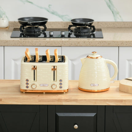 Toaster and Kettle Set, 7 Browning Levels, Defrost, Beige