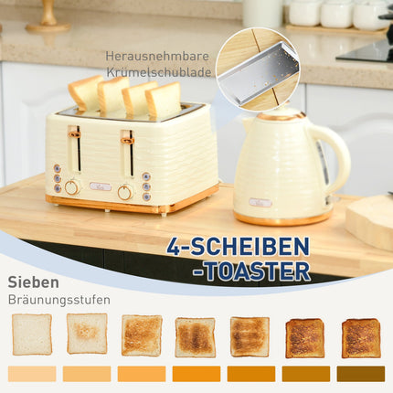 Toaster and Kettle Set, 7 Browning Levels, Defrost, Beige