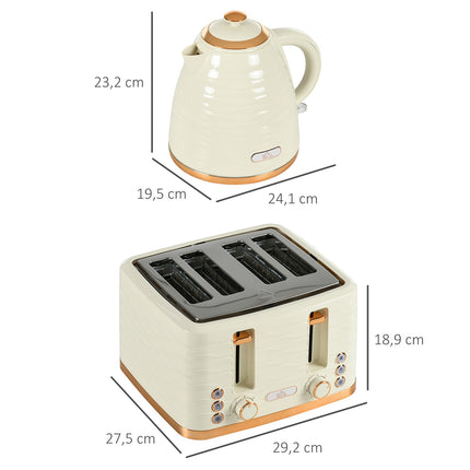 Toaster and Kettle Set, 7 Browning Levels, Defrost, Beige