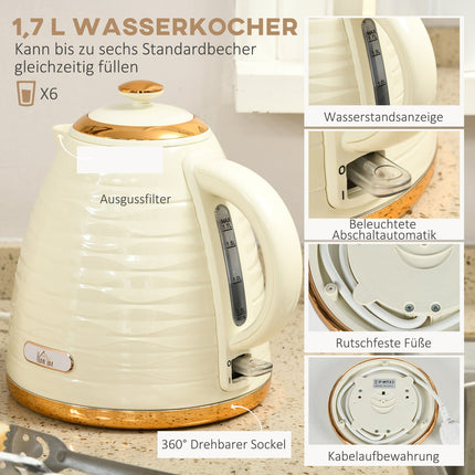Toaster and Kettle Set, 7 Browning Levels, Defrost, Beige