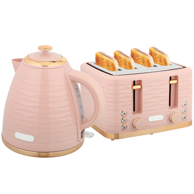 Toaster and Kettle Set, 7 Browning Levels, Pink