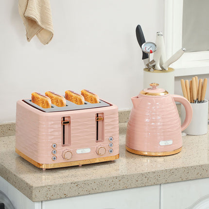 Toaster and Kettle Set, 7 Browning Levels, Pink