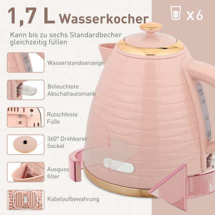 Toaster and Kettle Set, 7 Browning Levels, Pink