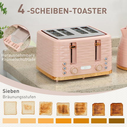 Toaster and Kettle Set, 7 Browning Levels, Pink