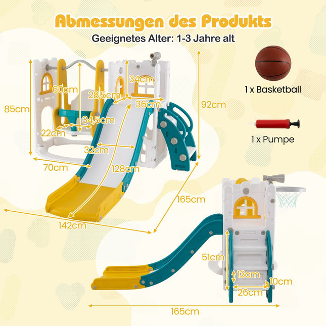 Toddler 7-in-1 Slide & Swing Set with Basketball, Yellow