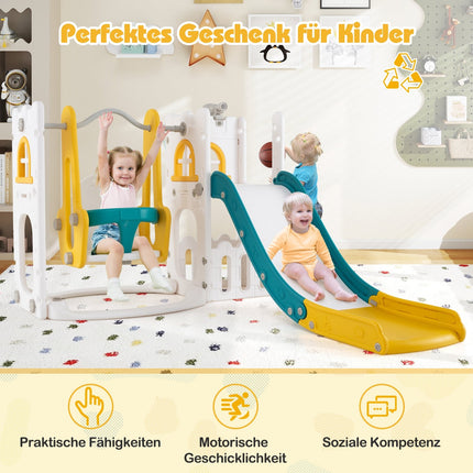 Toddler 7-in-1 Slide & Swing Set with Basketball, Yellow