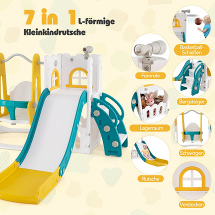 Toddler 7-in-1 Slide & Swing Set with Basketball, Yellow