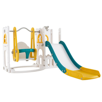 Toddler 7-in-1 Slide & Swing Set with Basketball, Yellow