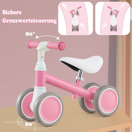 Toddler Balance Bike, 4 Wheels, Adjustable Handle & Seat