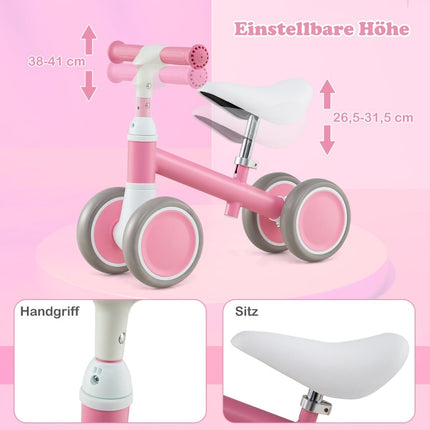 Toddler Balance Bike, 4 Wheels, Adjustable Handle & Seat