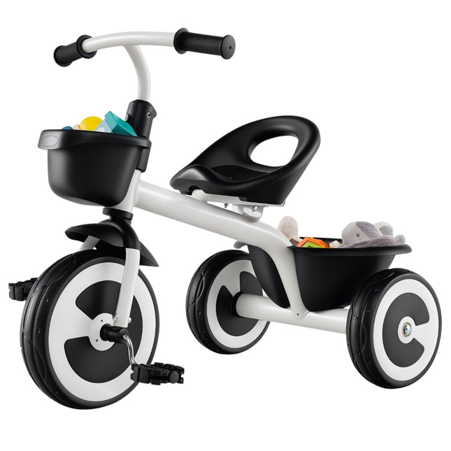 Toddler Balance Bike with Adjustable Seat, 2 Baskets, White