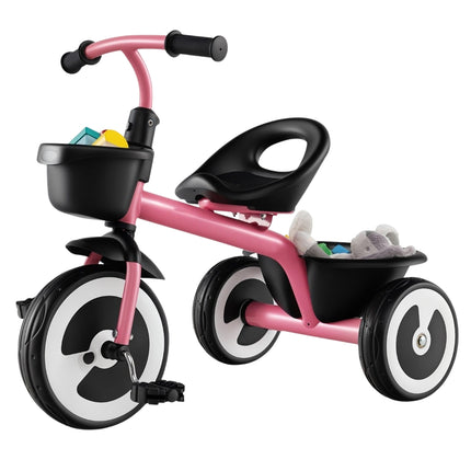 Toddler Balance Bike with Adjustable Seat, Dual Baskets, Pink