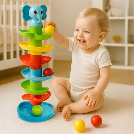 Toddler Ball Tower with Spiral Slide, 6 Balls, 18m+
