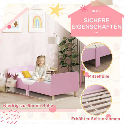 Toddler Bed Frame with Guardrail, Pink MDF, Ages 3-8