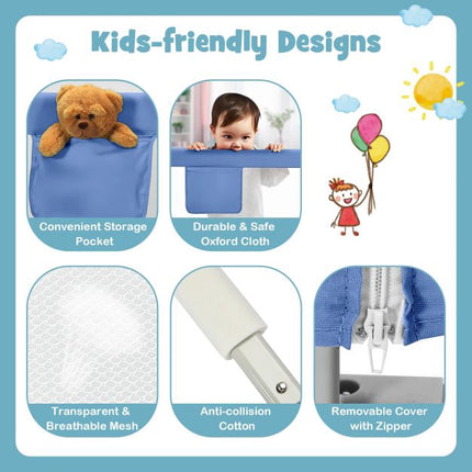 Toddler Bed Rail 69.5 In, Adjustable Height, Pocket
