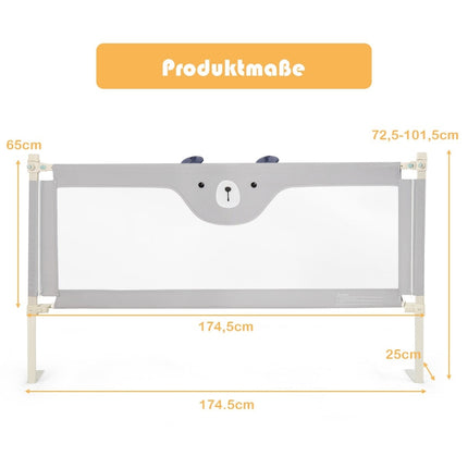 Toddler Bed Rail, Adjustable Height, 175 cm, Gray