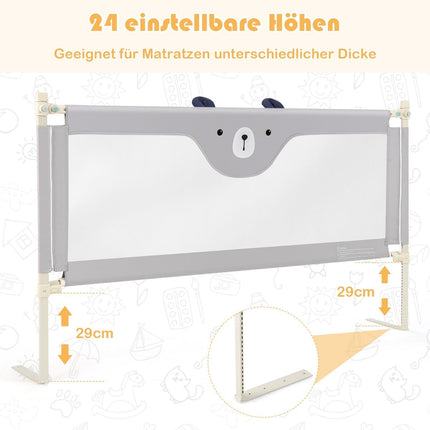 Toddler Bed Rail, Adjustable Height, 175 cm, Gray