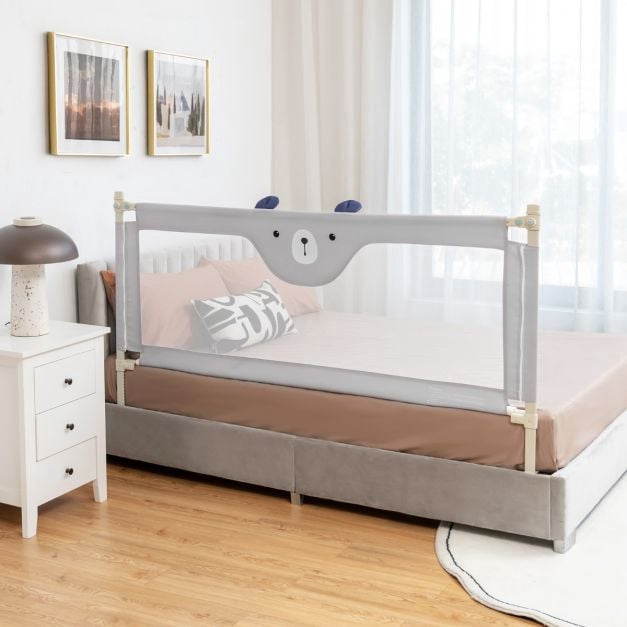 Toddler Bed Rail Guard, 69 In, 24-Level Adjustable, Gray