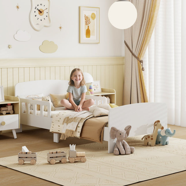Toddler Bed with Safety Rails, MDF, Ages 3-8, White