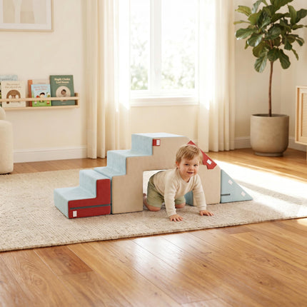 Toddler Foam Climbing Blocks Set, 2-Piece, Removable Covers, Blue