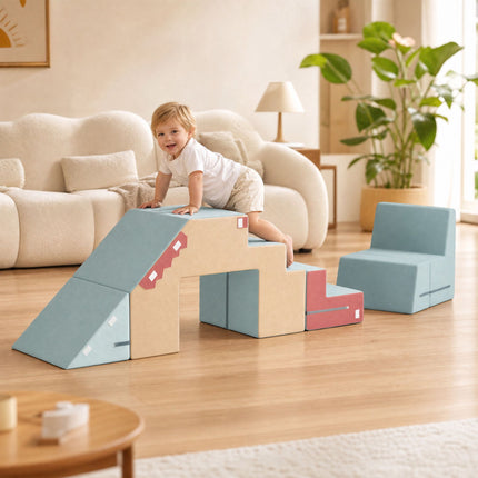 Toddler Foam Climbing Blocks Set, 2-Piece, Removable Covers, Blue