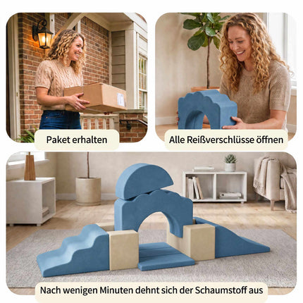 Toddler Foam Climbing Blocks Set, 7-Piece, Non-Slip, Dark Blue