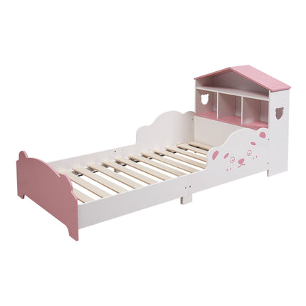 Toddler House Bed with Shelf and Safety Rails