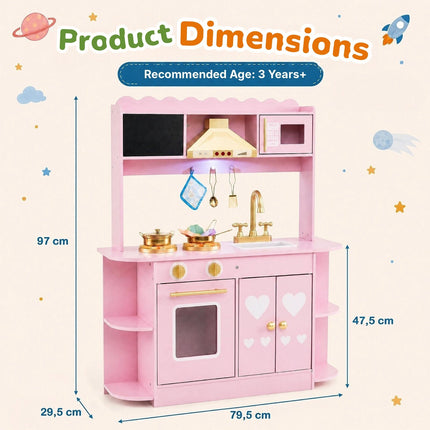 Toddler Play Kitchen with Stove, Oven and Range Hood Lights, Pink, Ages 3+