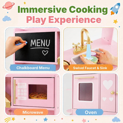 Toddler Play Kitchen with Stove, Oven and Range Hood Lights, Pink, Ages 3+