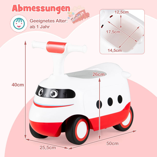 Toddler Push Ride-On Car with Horn & Storage, White