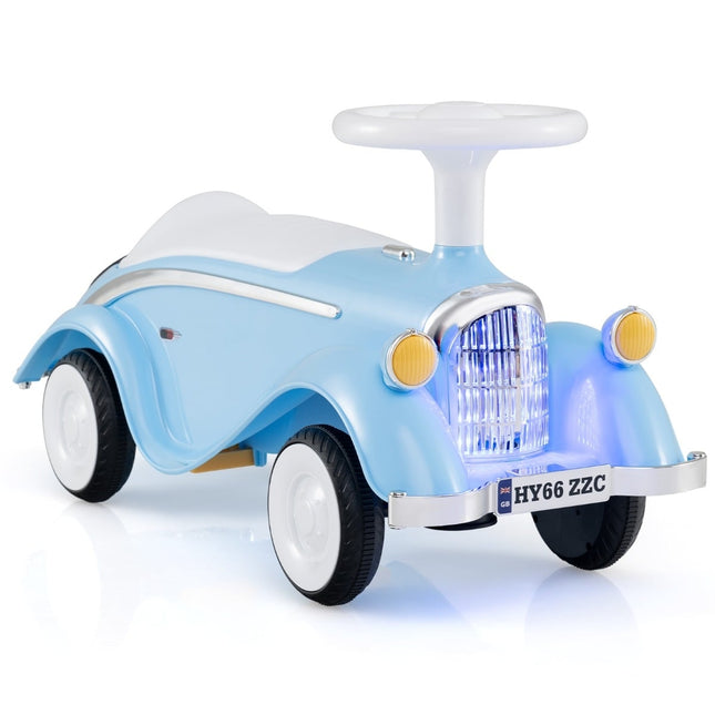 Toddler Ride-On Car with Horn, LED Lights, Blue