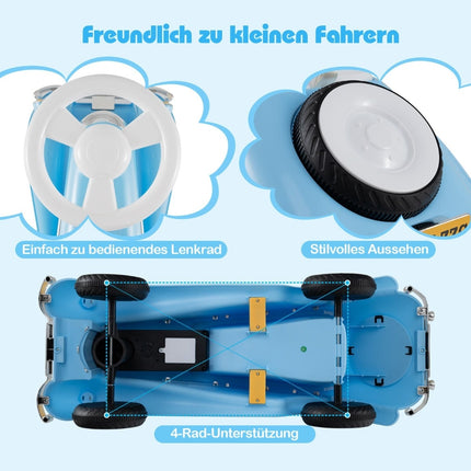 Toddler Ride-On Car with Horn, LED Lights, Blue