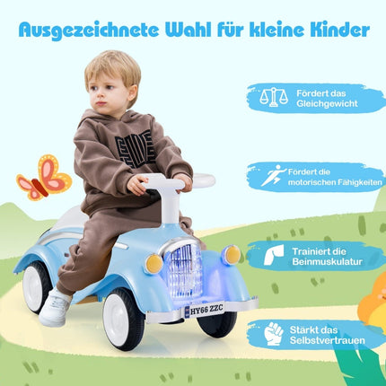 Toddler Ride-On Car with Horn, LED Lights, Blue