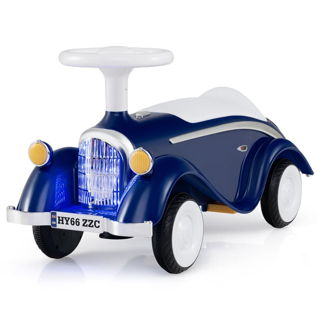 Toddler Ride-On Car with Horn, LED Lights, Dark Blue