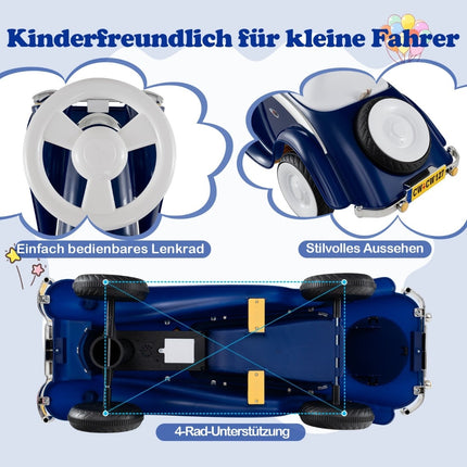 Toddler Ride-On Car with Horn, LED Lights, Dark Blue