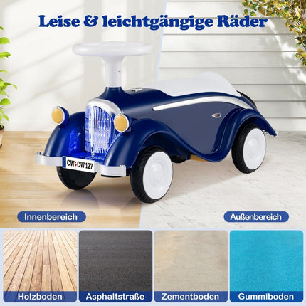 Toddler Ride-On Car with Horn, LED Lights, Dark Blue