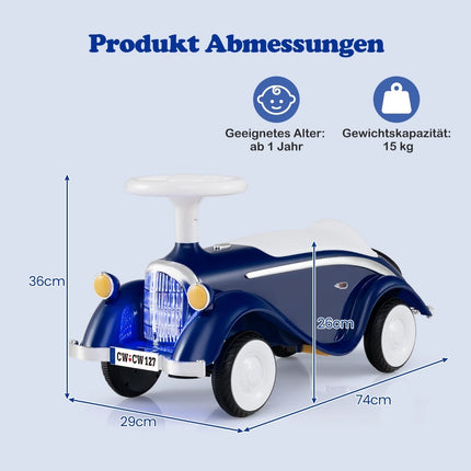 Toddler Ride-On Car with Horn, LED Lights, Dark Blue
