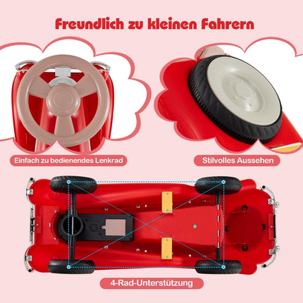 Toddler Ride-On Car with LED Lights and Horn, Red