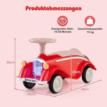 Toddler Ride-On Car with LED Lights and Horn, Red