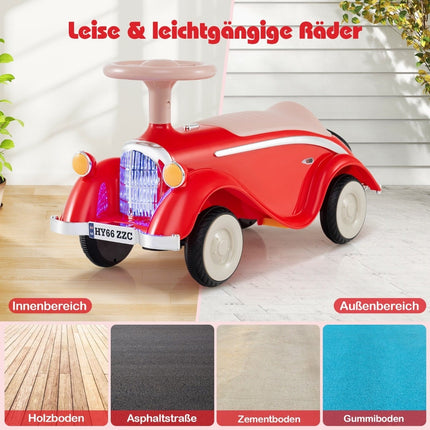 Toddler Ride-On Car with LED Lights and Horn, Red