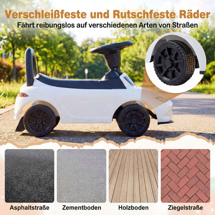 Toddler Ride-On Car with Light, Anti-Tip, Storage, White
