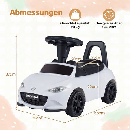 Toddler Ride-On Car with Light, Anti-Tip, Storage, White