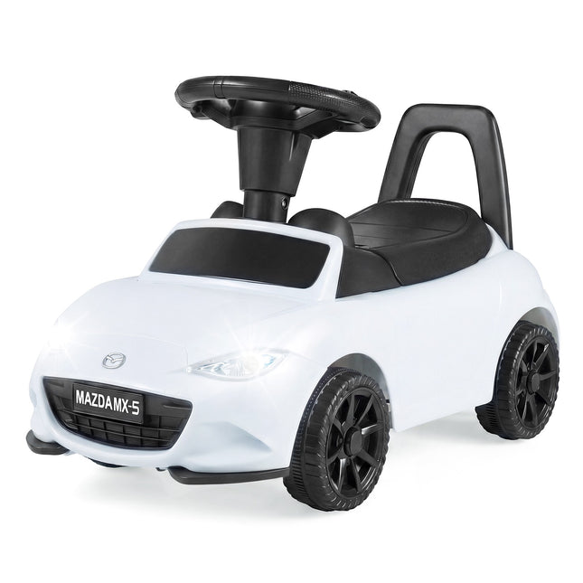 Toddler Ride-On Car with Light, Anti-Tip, Storage, White